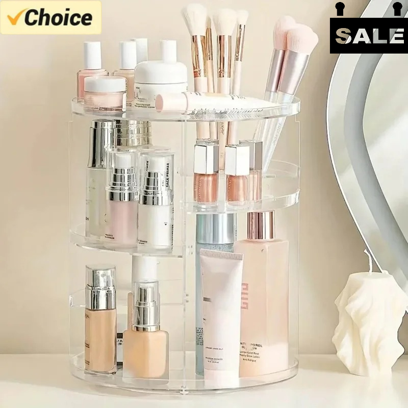 360 Rotating Acrylic Cosmetic Organizer Transparent Multi-Layer Large Capacity Makeup Storage for Vanity Bathroom Desktop