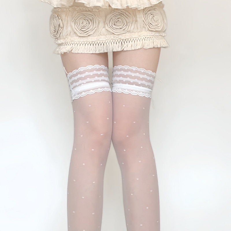 Polka Dot Lace Insert Thin Long Tube Stockings Women Spring Autumn White Black Pure Desire Cute Home Fashion Underwear
