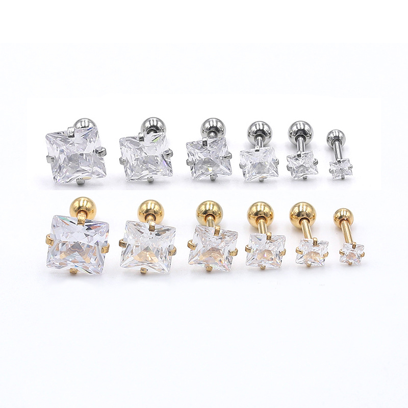 5 Pairs Stainless Steel Stud Earrings For Men, Cubic Zirconia Round Square Stud Earrings, Holiday Party