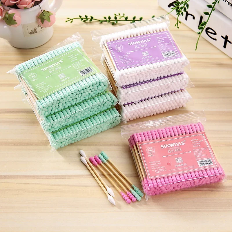 Pack Double Head Cotton Swab Women Makeup Cotton Medical Double-head Wood Sticks Ears Cleaning Health Care Tool