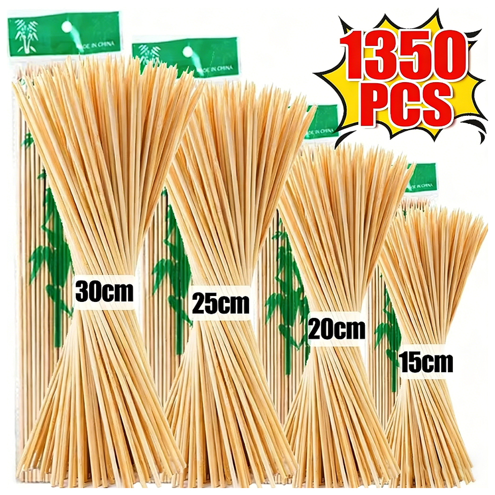 1350/90Pcs Natural BBQ Skewers Bamboo Sticks 15/20/25/30cm Disposable Fruit Sticks Kabob Sticks for Grilling, Fruit, BBQ