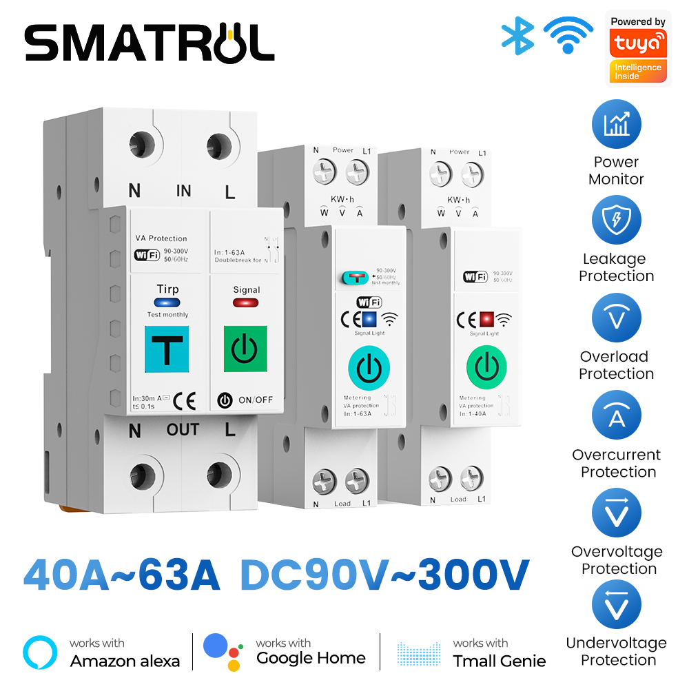 SMATRUL 1P40A 2P63A Tuya WiFi Circuit Breaker Smart Home Wireless Remote Control Smart Switch Real-Time Whole-Home Power Monitor