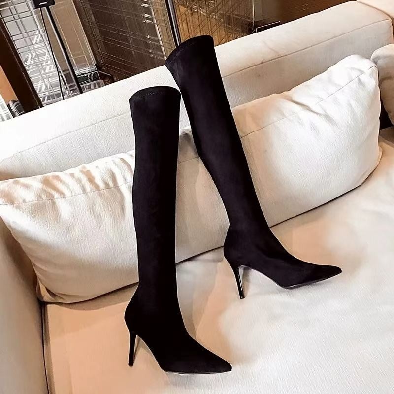 Pointed-toe high-heeled over-the-knee boots for women, new autumn and winter 2025 style, and slimming, tall boots.