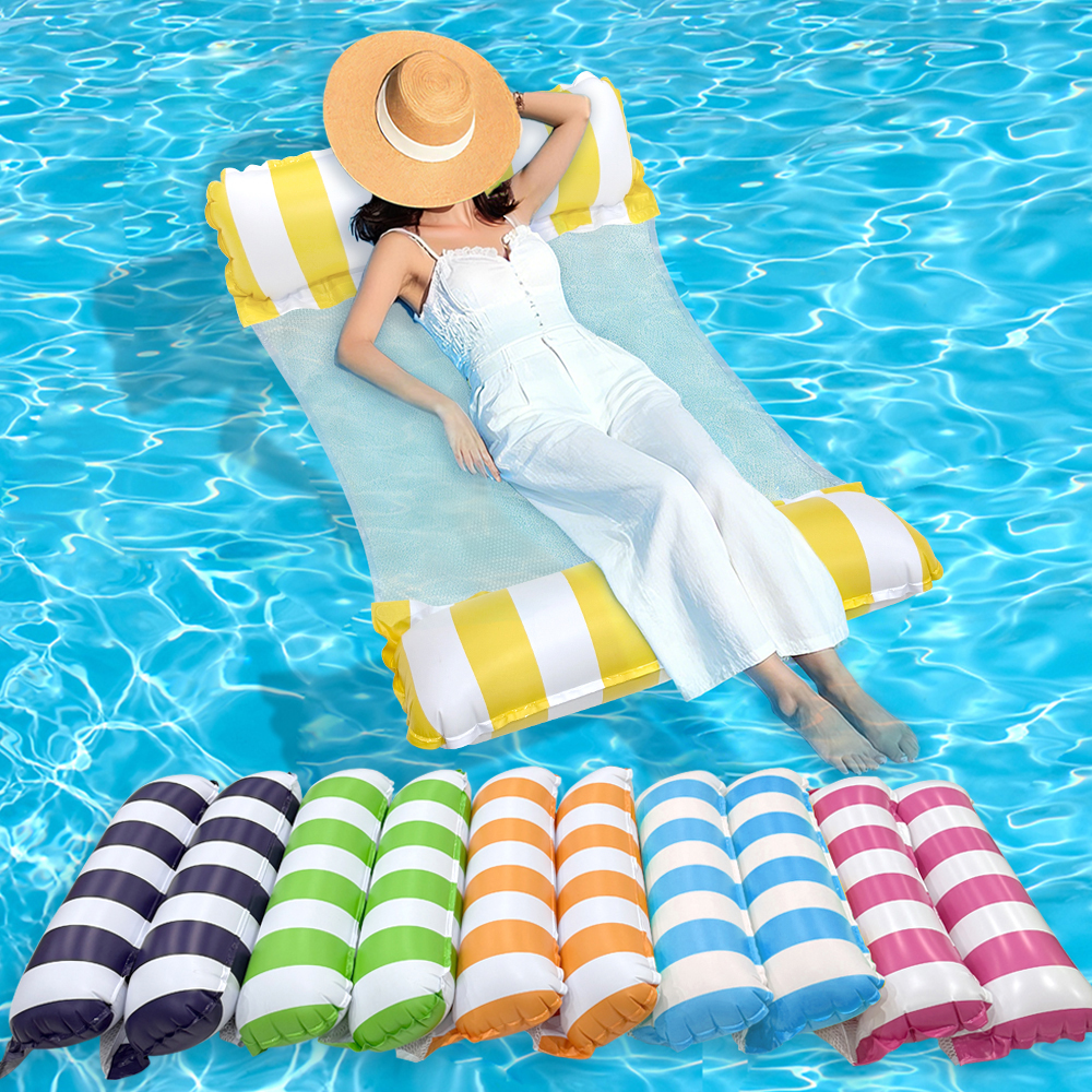 1pc Two Tube Straight Stripe Hammock Foldable PVC Inflatable Floating Row Swimming Pool Float Seat