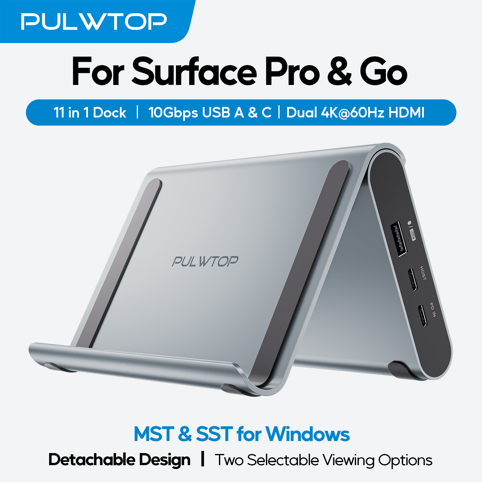 PULWTOP USB C Docking Station Dual Displays with 2 XHDMI 4K, 3 X USB-C/A 10Gbps, 2 X USB-A 5Gbps, USB-2.0, Ethernet, PD