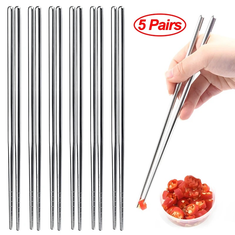 5 Pairs Japanese Sushi Chopsticks Natural Wooden Eco-Friendly Reusable Wood Korean Chinese Food Chop Sticks Set
