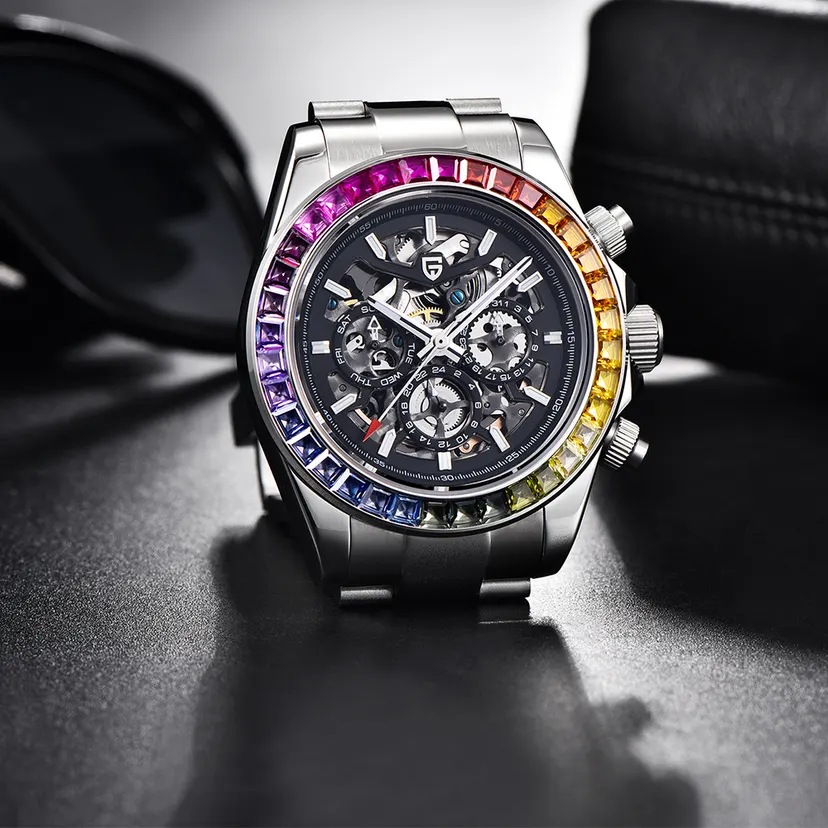 New PAGANI DESIGN 40MM Rainbow bezel Chronograph Luxury Sapphire Automatic Mechanical Watch Stainless Steel Waterproof Clock