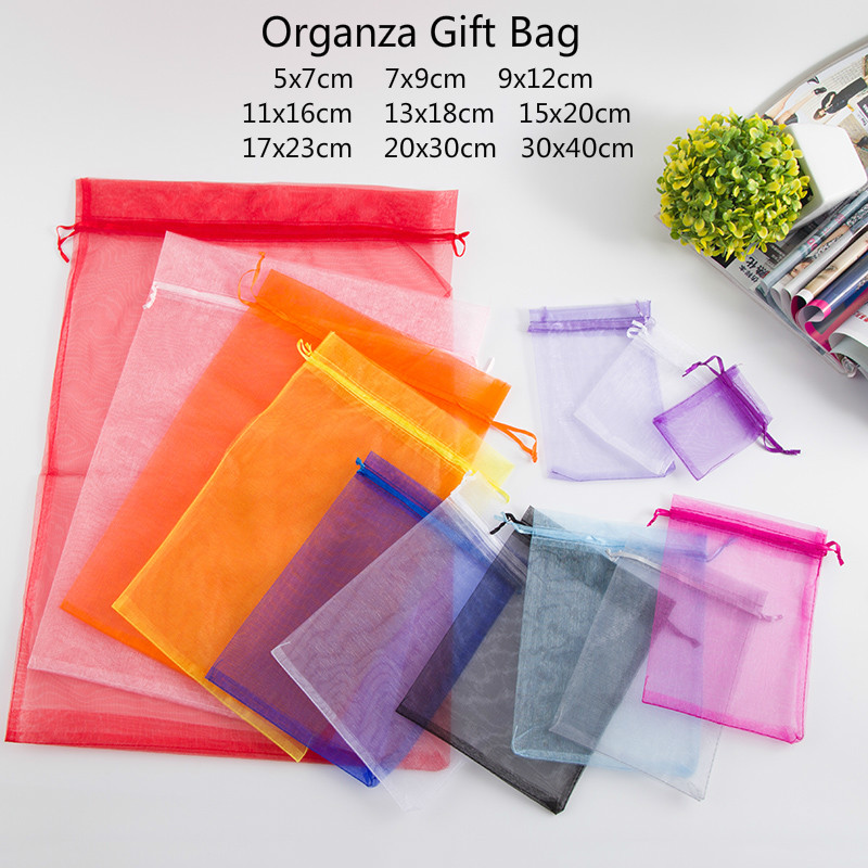 10pcs (9 Size) Bag Jewelry Packaging Organza Bag Pouche Jewelry Packing Bag Birthday Party Decor Wedding Supplies