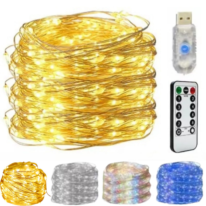 2/5/10/20/30M USB Fairy String Lights LED Sliver Wire Lights With 8 Lighting Modes Remote Control For Bedroom Decor