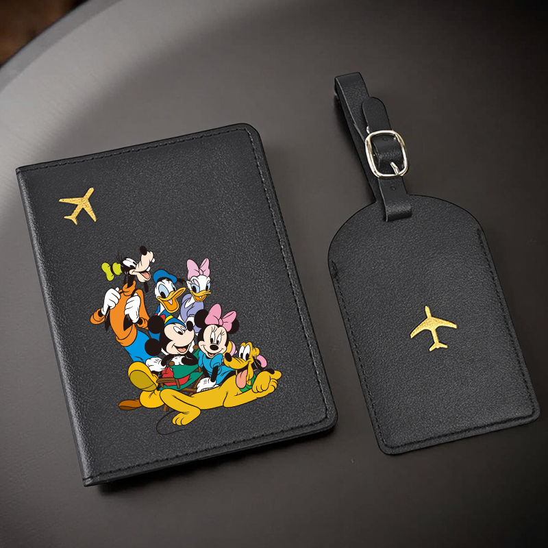 2pcs Mickey Minnie Donald Characters Passport & Luggage Tags - Personalized Travel Documents with Lightweight & Foldable Design