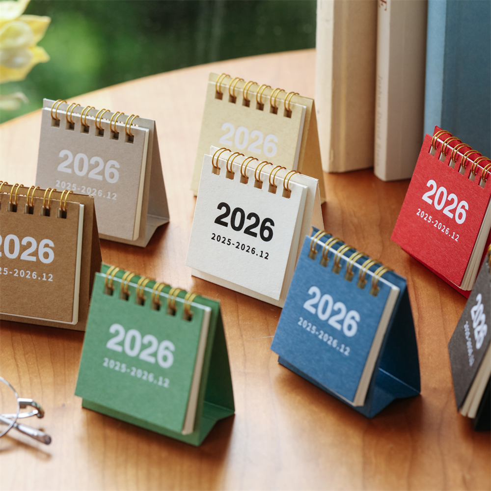 2026 Mini Simple Desk Calendar - Creative Spiral-Bound Calendar for Desktop Decoration & Office Stationery