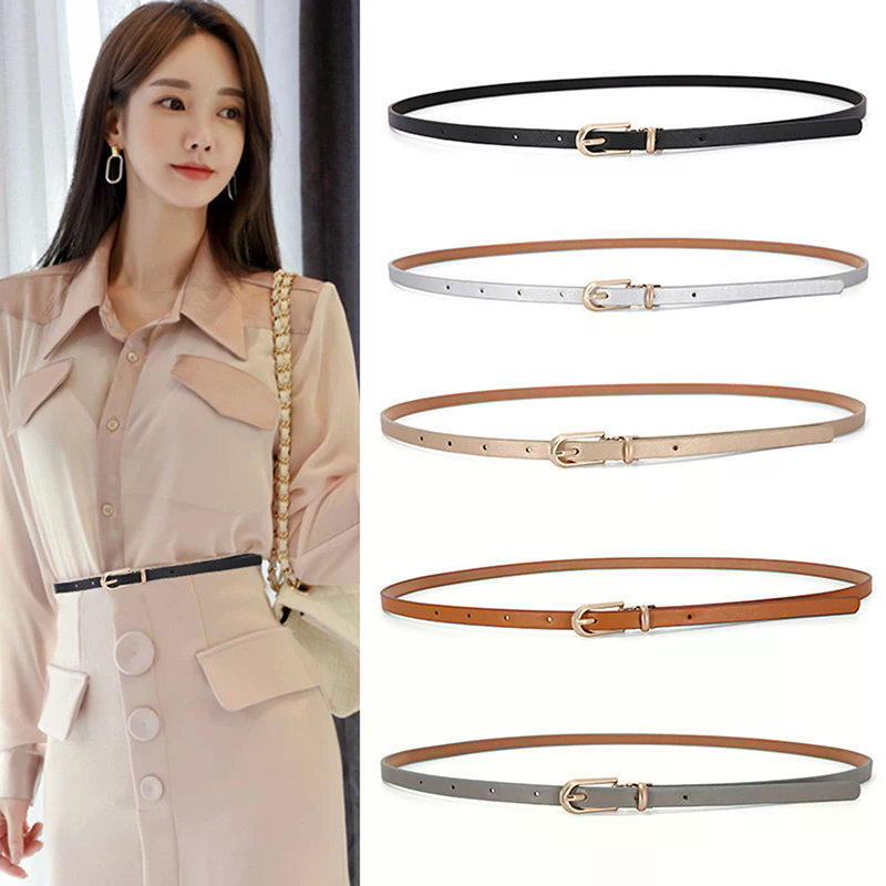 1PC Fashion Black White Gray Women Thin Pu Belt Adjustable Pin Buckle Waistband
