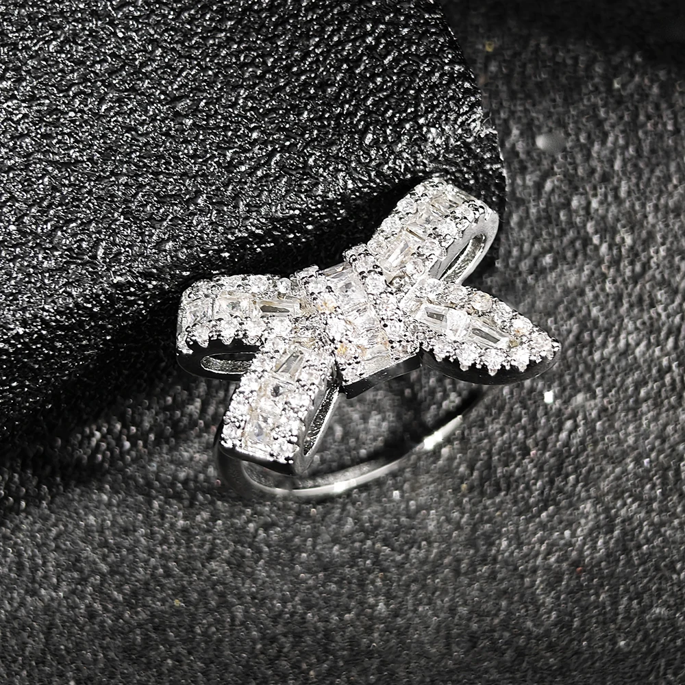 New Fashion Bow Silver Color Cute Fashion Ring for Girl Lovers Love Valentine's Day Jewelry Bulk Sell R5461