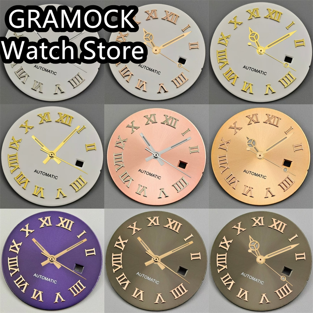 GRAMOCK 24.5mm Watch Dial With Hand Set White Brown Purple Pink Rose Gold Gold Dial Roman Index Fit NH05 Movement Women's Dial