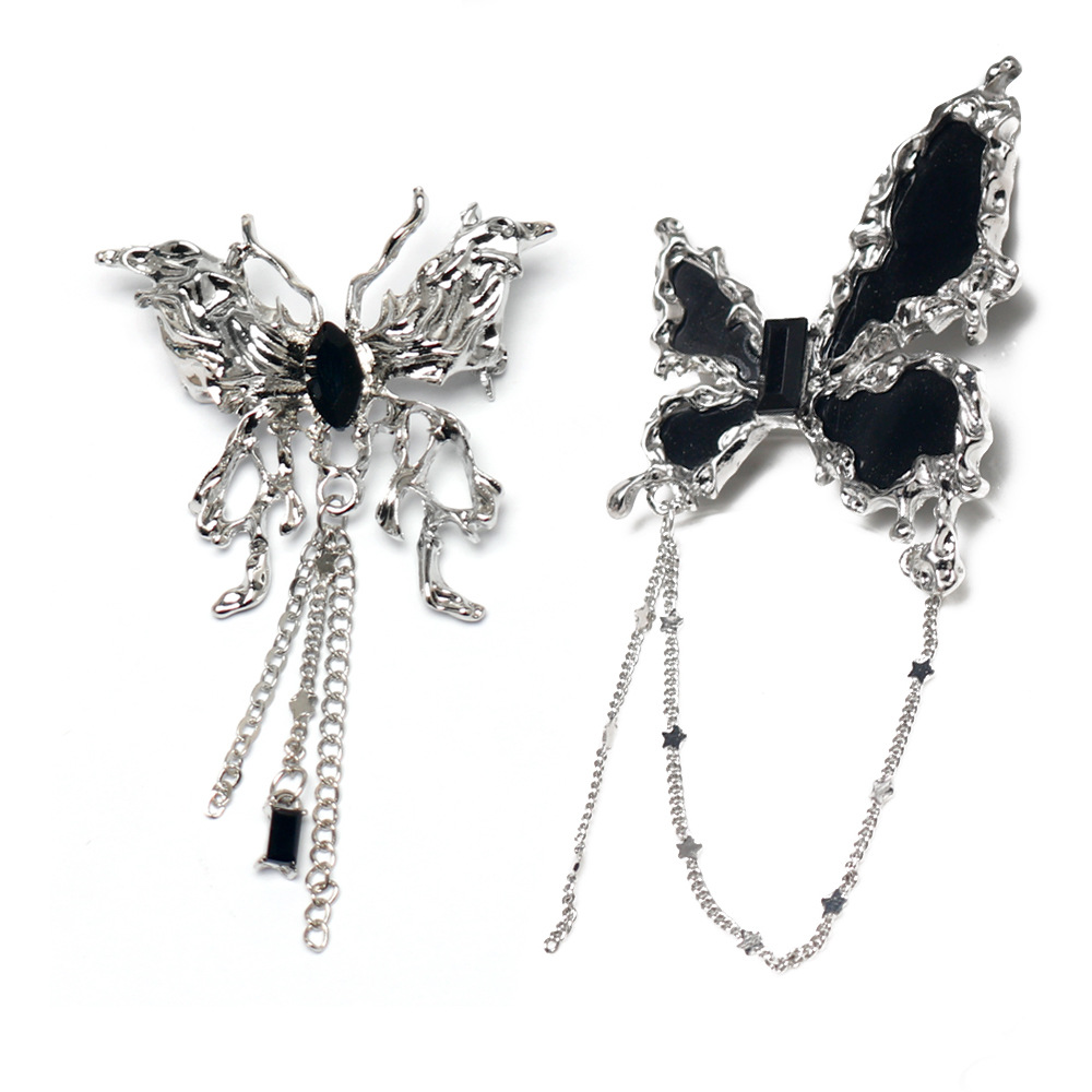 European And American Simulation Butterfly Brooch Light Luxury And Niche Design Butterfly Tassel Jewelry Black Butterfly Brooch