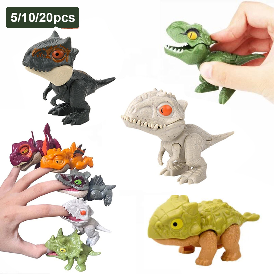 5-20PCS Funny Mini Cartoon Animal Tyrannosaurus Toy Plastic Hand Bite Finger Dinosaurs Mobile Joint Animal Finger Hand Doll Prop