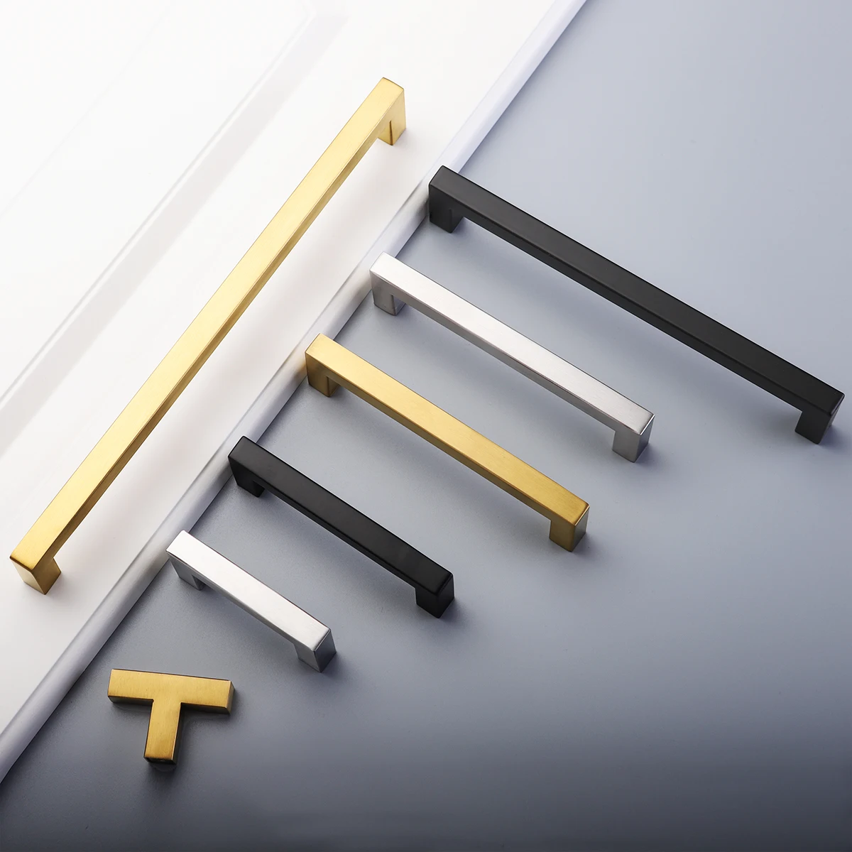 Modern golden silver Black Cabinet Handle Square Furniture Hardware Stainless Steel Kitchen Door Knobs Cupboard Wardrobe Drawer