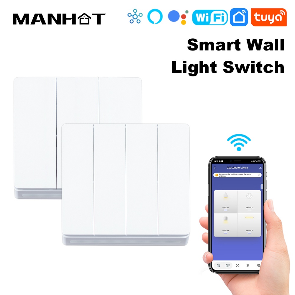 New Tuya WiFi Smart Light Switch EU Standard 1/2/3/4 Gang Push Button Switch APP Remote Control Work With Home Alexa lightify