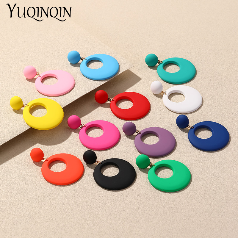 New Trendy Big Acrylic Resin Dangle Earrings For Women Long Geometric Round Hanging Drop Earring for Grils Travel Korean Jewelry