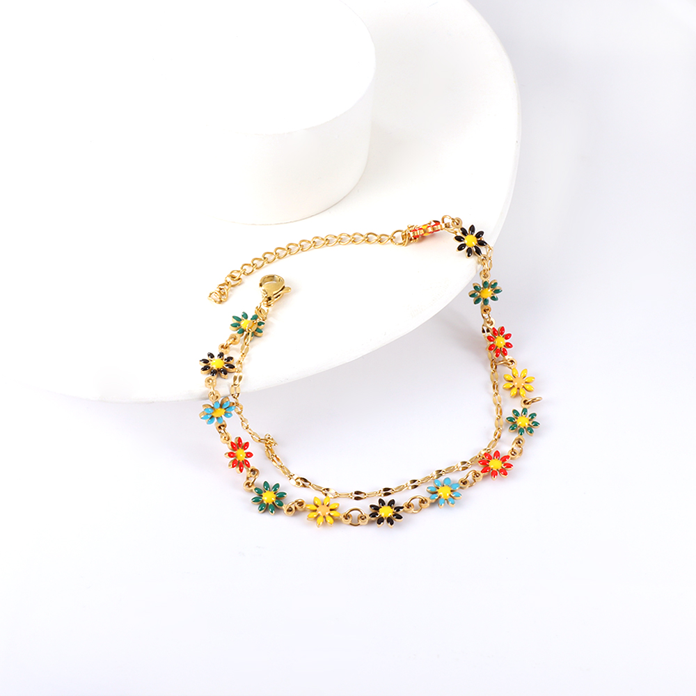 Summer Small Fresh Pastoral Sweet Cute Girl Color Daisy Bracelet Light Luxury Jewelry Stainless Steel Personality Dopamine
