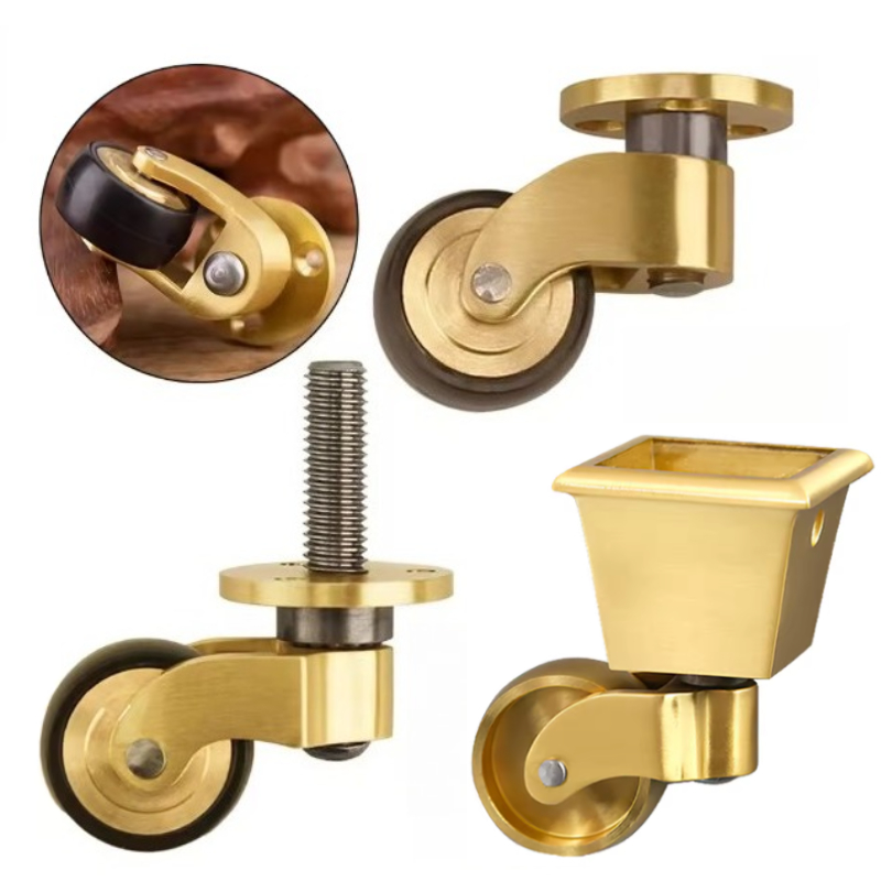 2Pcs Multi-size Brass Universal Wheels Silent Reinforce Furniture Legs Caster Wheels For Sofa Chair Cabinet Workbench