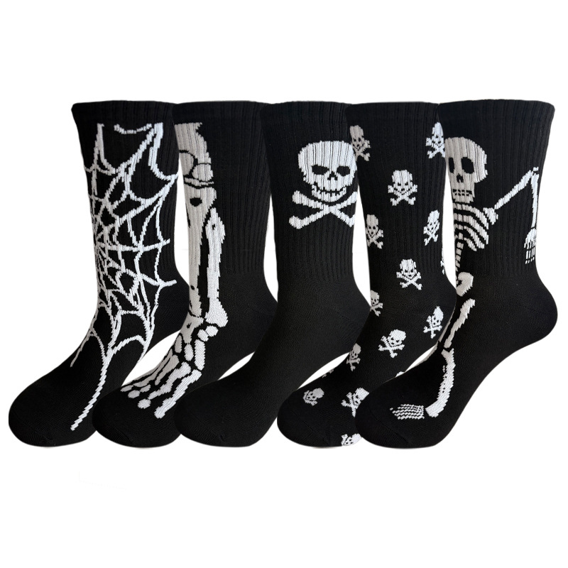 1/5 Pairs Big Size Trendy Funny Spider Skeleton Ghost Claw Mid Length Socks for Winter Casual and Comfortable Versatile Socks