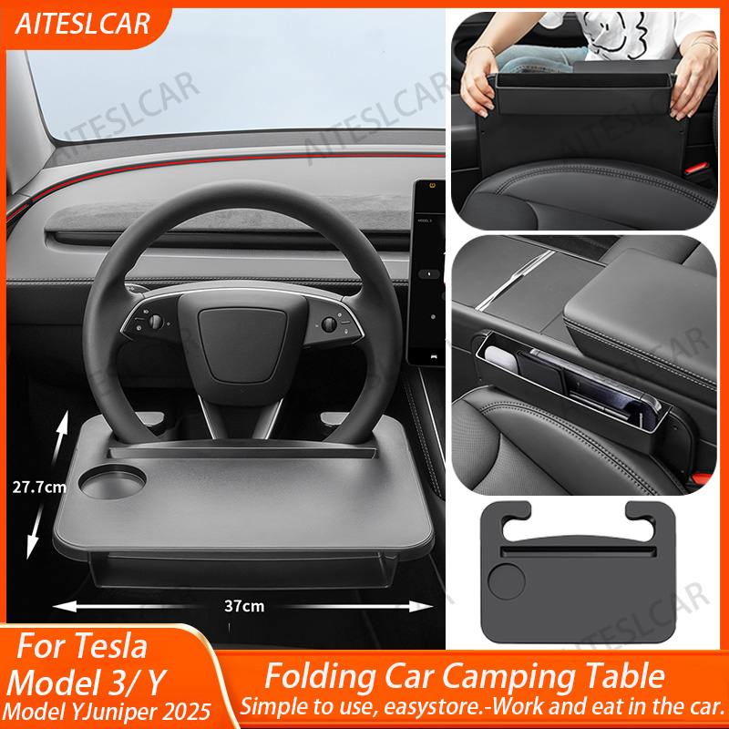 Table Desk For Tesla Model Y L /Y Juniper 2025 Car Steering Wheel Laptop Tray Food Desk Portable Office Table For Model 3 ModelY
