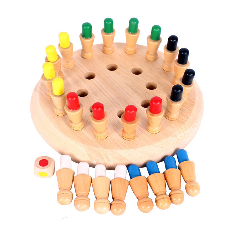 Montessori Mini Memory Chess Game 3D Wooden Puzzle Board Logical Memory Toy Early Learning Educational Toys For Children Kids