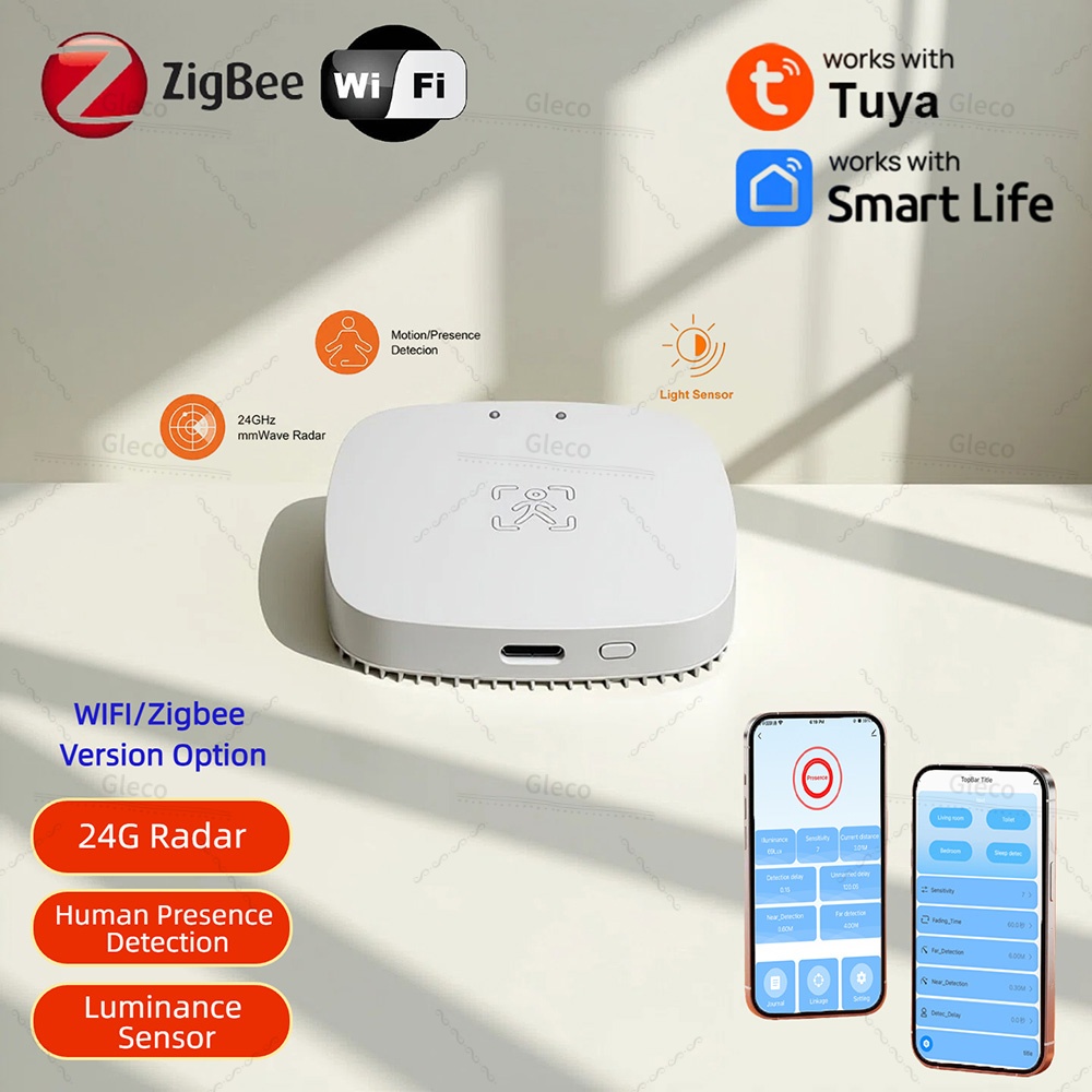 ZigBee/Wifi Tuya Smart Human Presence Motion 5.8G/24G PIR Microwave Radar Light Luminosity Detection Smart Life Home Automation