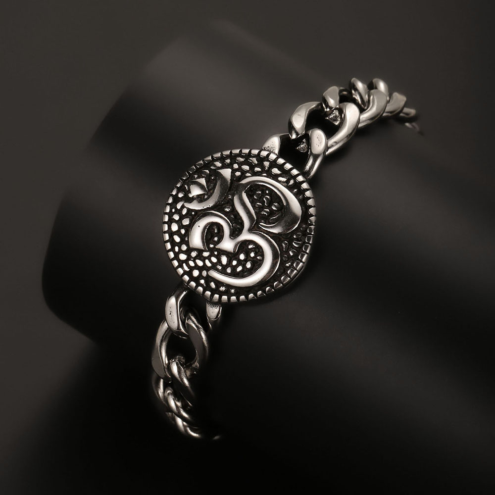 1PC INGX Vintage Stainless Steel OM Bracelet for Men Meditation Yoga Bracelet Man Spiritual Jewelry
