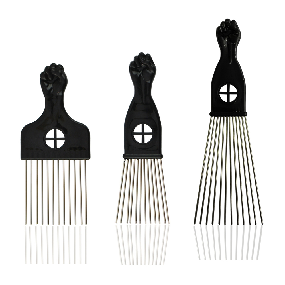 Black Metal African American Pick Afro Comb for Hairdressing Styling Tool Salon