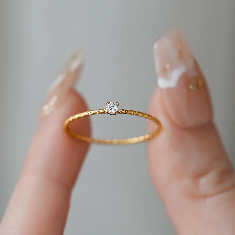 Waterproof Stainless Steel Gold Color Thin Ring Cute White Zircon CZ Crystal Rings For Women Couple Finger Rings Wedding
