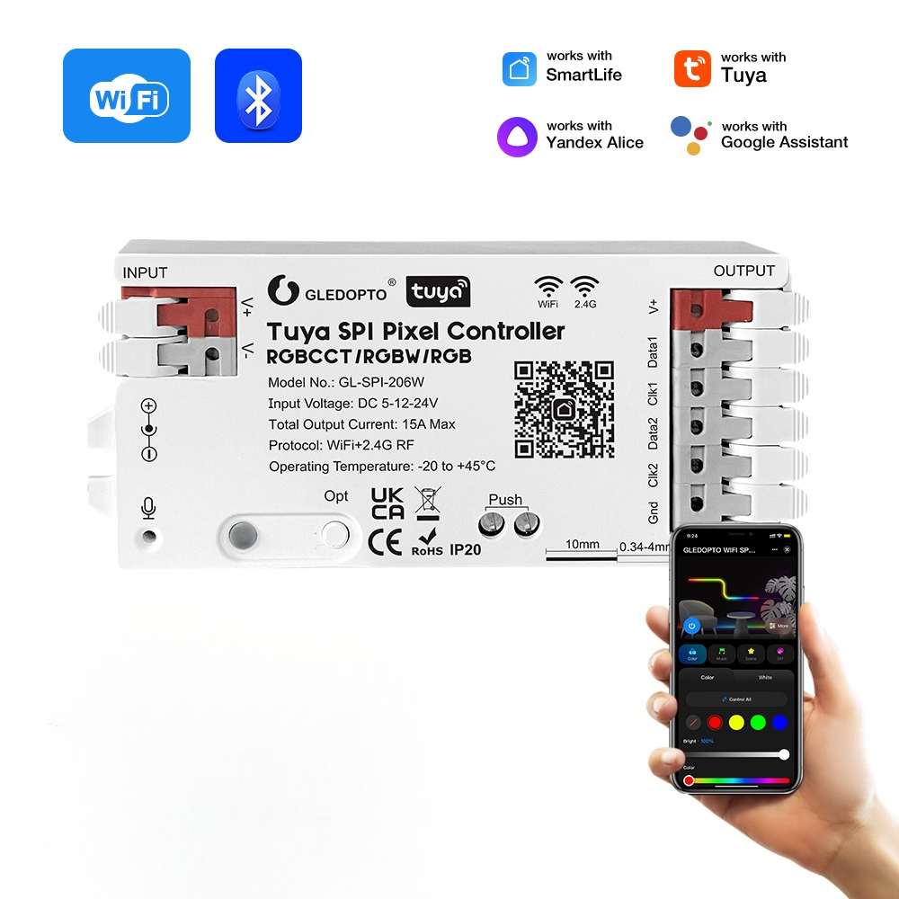 GLEDOPTO WiFi Tuya SPI Pixel LED Controller Smart Life App Control GL-SPI-206W Digital for WS2811 TM1814B TM1934A IC Lights lightify