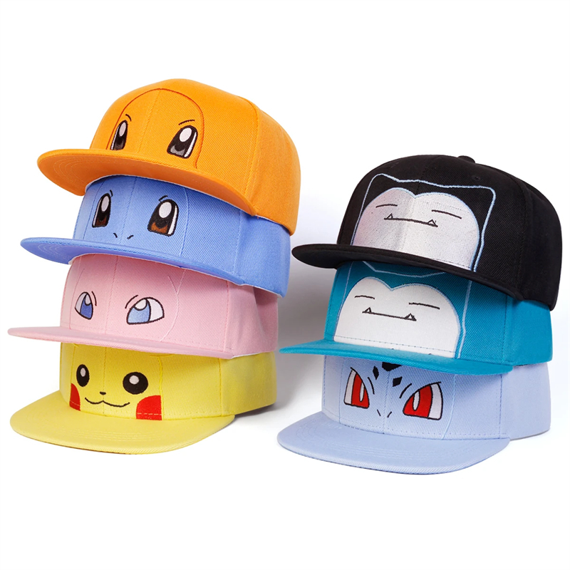 New Pokemon Squirtle Pikachu Bulbasaur Charmander‌ Embroidery Baseball Cap Cute Anime Snorlax Mew Anime Adjustable Sun Hat
