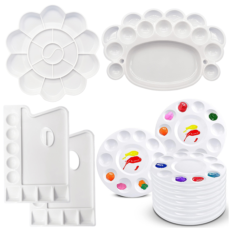 1PC Plastic Paint Tray White Drawing Palette Flower Foot Round Square Reusable Watercolor Oil Painting Palette Art Equipment ZYF