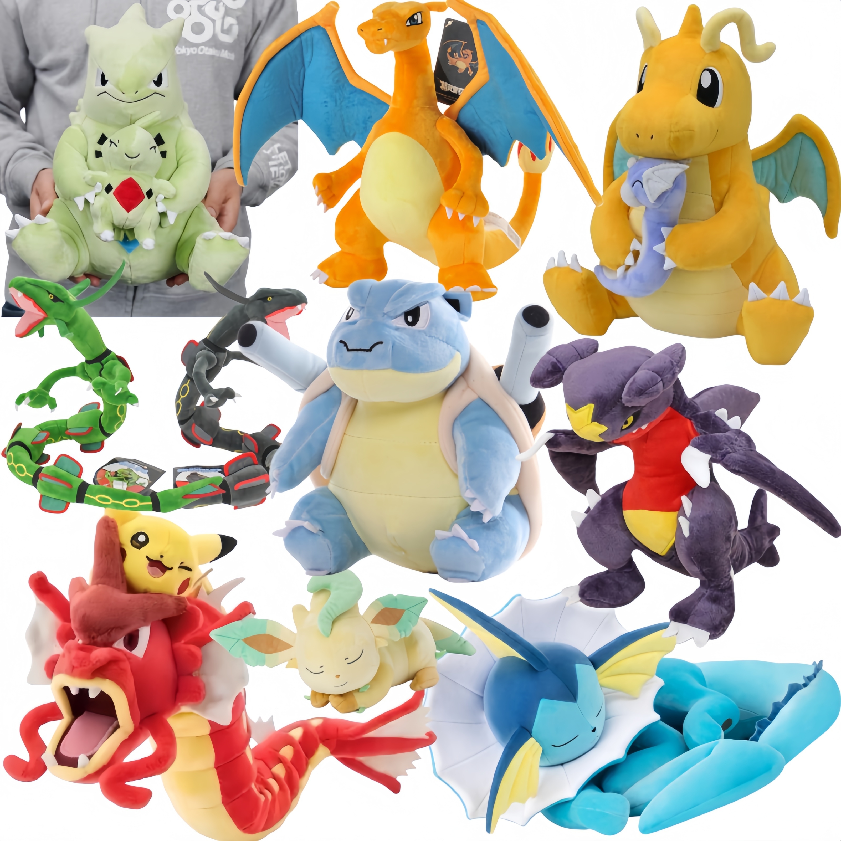 Pokemon Sleeping Vaporeon Plush Doll Origin Forme Pikachu Riding Gyarados Shiny Mega Rayquaza Dragonite Tyranitar Blastoise Toy