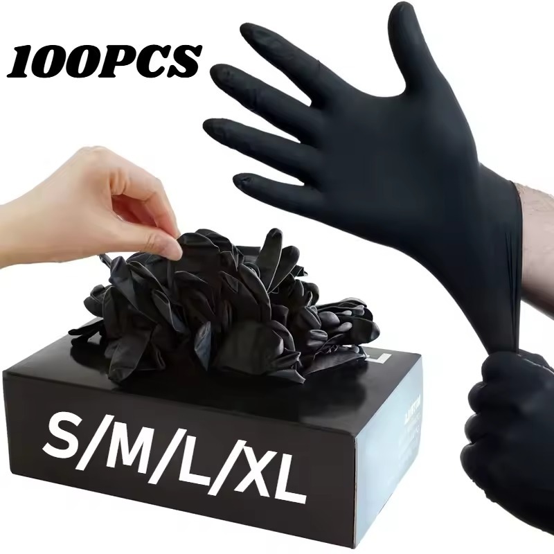 100/50/20PCS Black Nitrile Gloves Disposable Gloves Hairdressing Manicure Painting Dishwashing Kitchen Bathroom Cleaning Tools