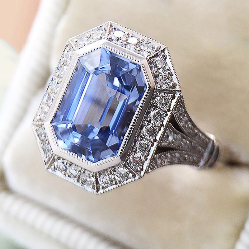 Huitan Temperament Elegant Blue CZ Rings for Lady Wedding Bands Luxury Rings Sparkling Anniversary Statement Jewelry 2023