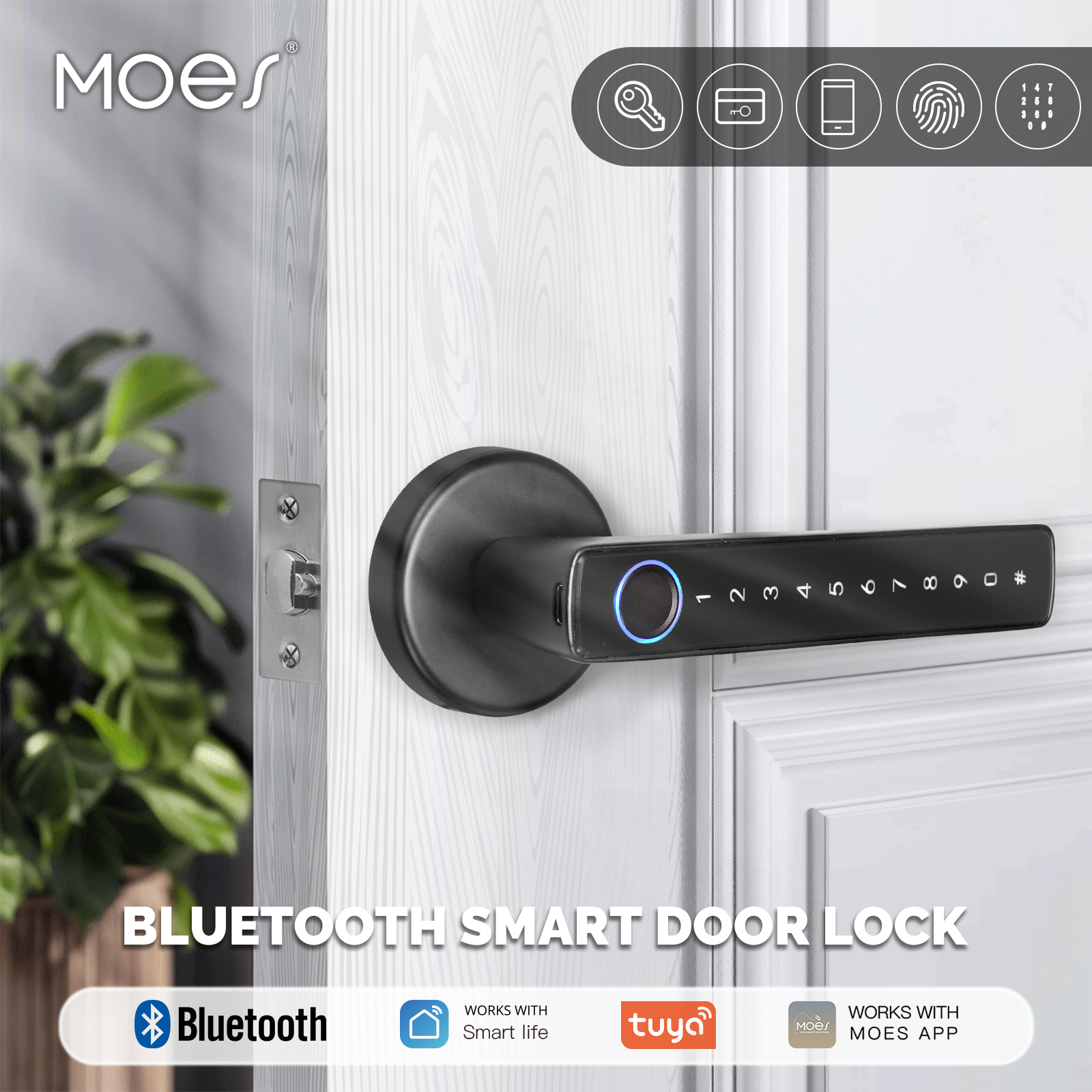 MOES Tuya Zigbee Smart Fingerprint Door Handle Lock Electronic Password APP Remote Unlock Hotel Apartment Office Rental House