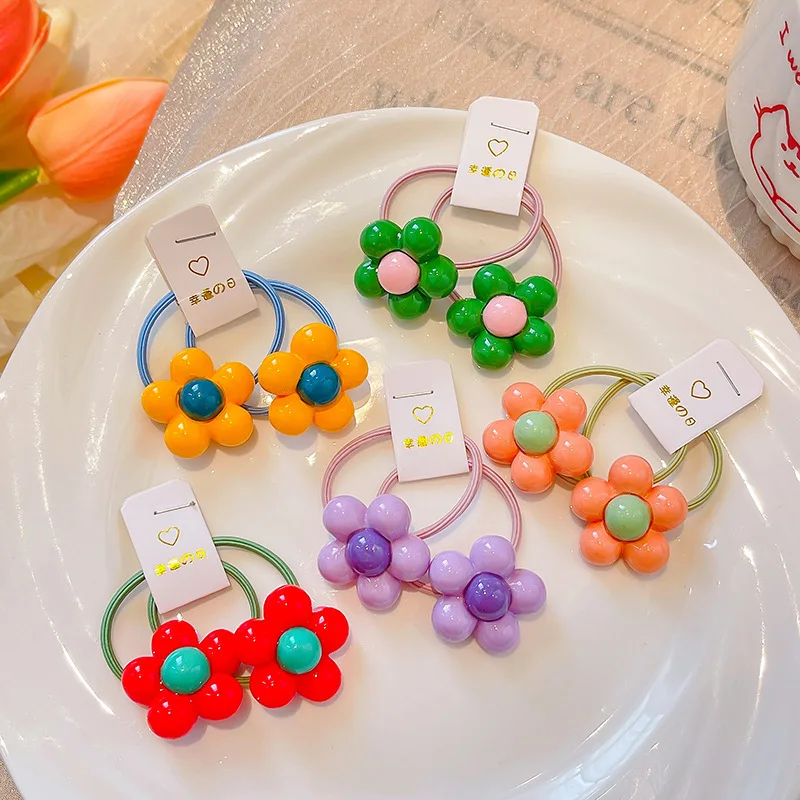 2PCS New Cute Cartoon Sweet Tube Headwear Kids Elastic Hair Bands Children Ropes Girls Accessories Baby Headdress