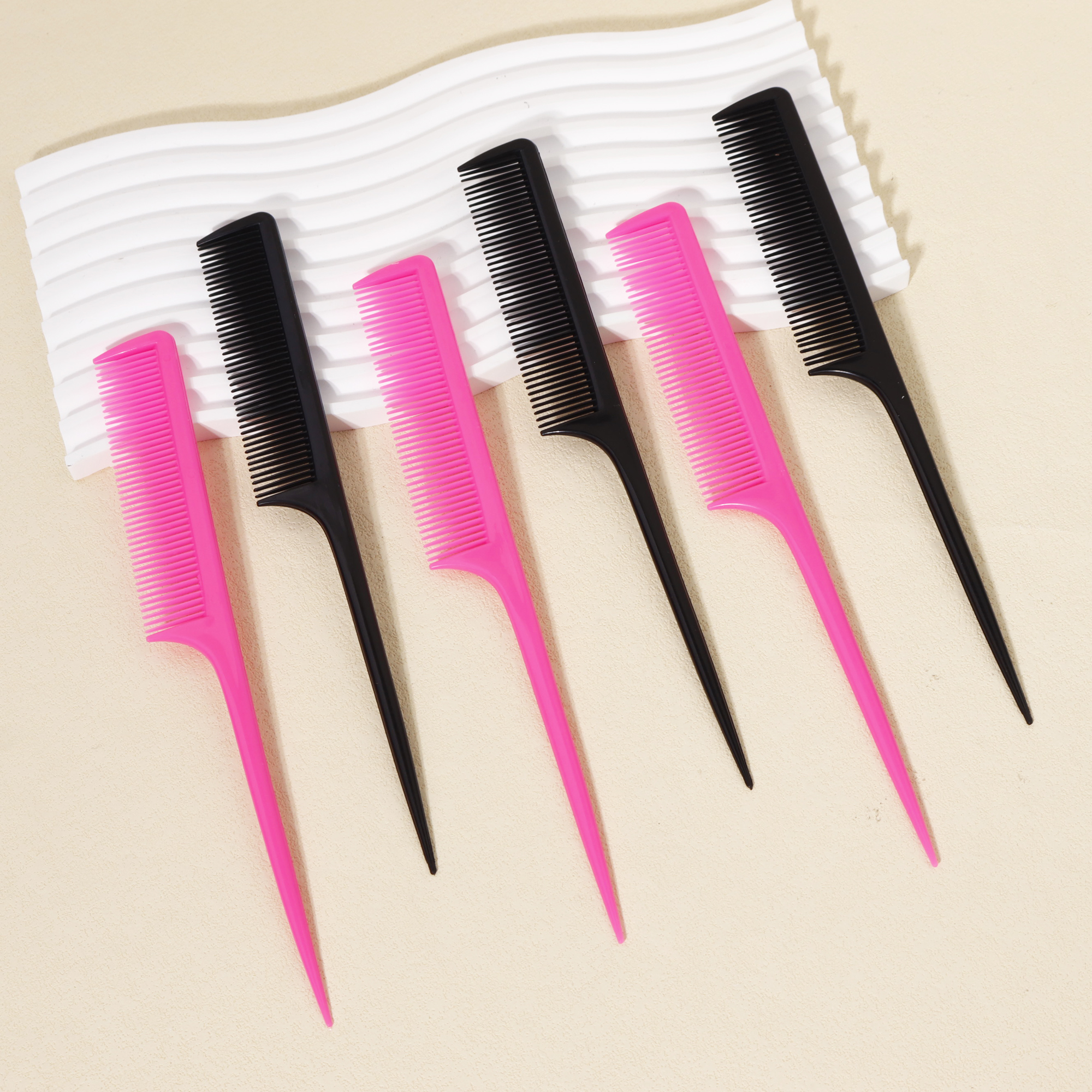 3/6-piece set of mouse tail comb, fine toothed hair styling tool, ABS plastic handle with plastic bristles, used for styling mou
