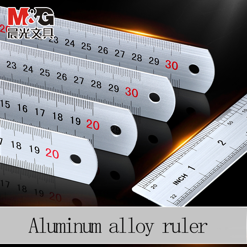 M&G Aluminum Alloy Ruler 20/30cm Multi-Standard Measuring Ruler Stainless Steel Woodworking Portable Manual Measuring Tool