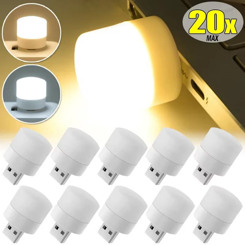 1-20PCS Mini USB LED Light Portable Plug Lamps Eye Protection Book Reading Light Small Round Car Bulb Computer Mobile Power Lamp dr. eyemo