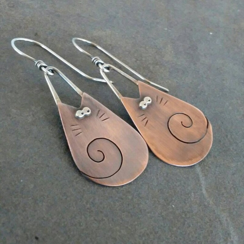 Creative Two Tone Retro Cute Cat Hook Earrings, Women's Daily Party Personalized Accessories, Fun Jewelry s