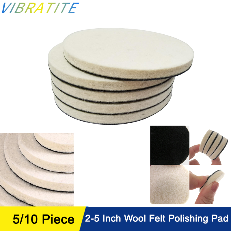 2-6 Inch Wool Felt Polishing Pads 5/10 Pcs Wool Buffing Wheels Polishing Pads Flocking Hook & Loop Back for Random Orbital