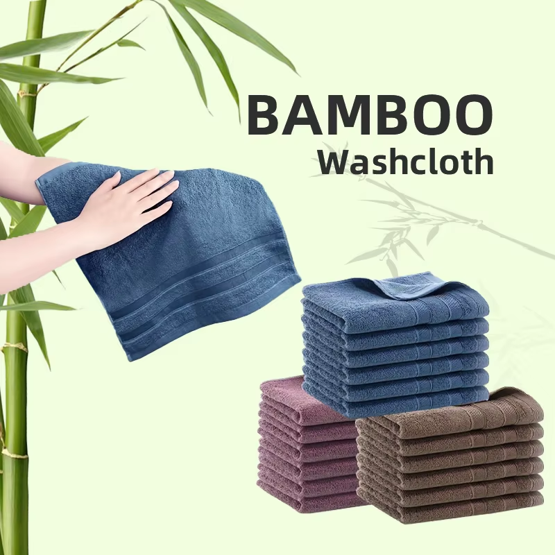 1/6 PCs Super Soft and Absorbent Bamboo Washcloths Hand Towels- Natural, Hypo-Allergenic，Towel Set - Quick-Dry