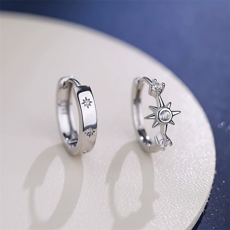 Cute Small Star Hoop Earrings For Women Men Gold Silver Color Female Male White Zircon Ear Buckle Wedding Jewelry
