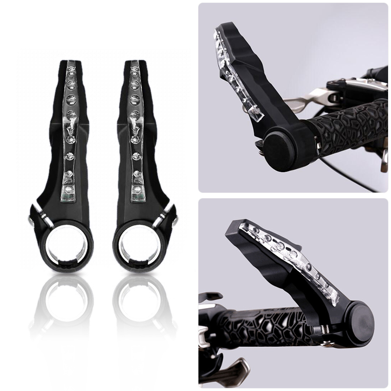 MTB Bicycle Bull Horn Handlebar with LED Safety Warning Light Turn Signal Grips Waterproof Bike Handle Bar Ends Cycling Part