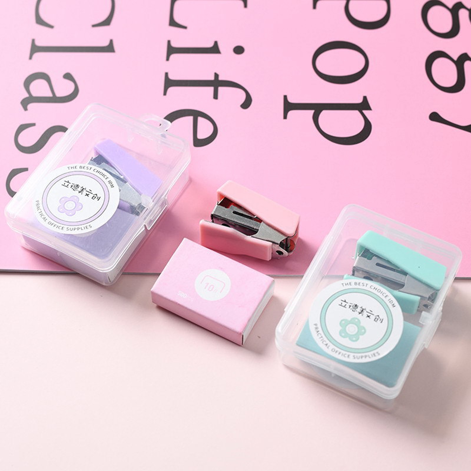 Mini Desktop Stapler Set with 400 Staples Portable Office Stationery Kit Home School Supplies Compact Paper Fastener Tool