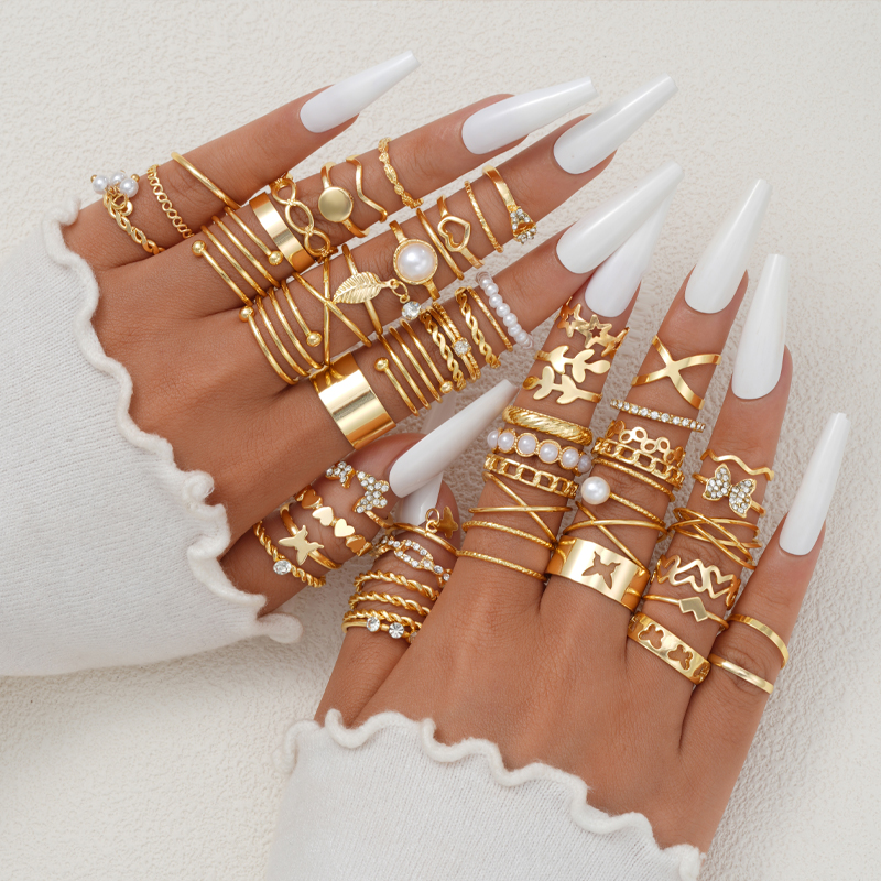 58PCS Vintage Heart Snake Butterfly Rings Set for Women Fashion Metal Gold Plated Geometric Hollow Finger Ring Jewelry s New